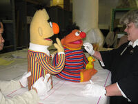 Bonnie Erickson supervising Bert and Ernie.