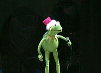 Kermit at Radio City Music Hall as opening night reader for the Rockettes during his 50th Anniversary World Tour