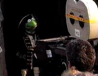 Filming a scene where the performer is hidden in black velvet for Muppet Treasure Island