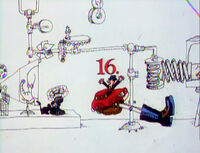 A Rube Goldberg device turns on a television (First: Episode 1869)