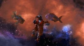 Gonzo floats through space with the Cosmic Knowledge Fish