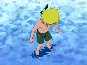 Naruto learning the Water Surface Walking Practice.