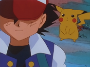 Ash attempts to release Pikachu, but Pikachu returns to him