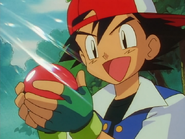 Ash catching his first Pokémon, Caterpie