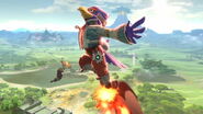 One of the pictures of Falco from his fighter page on the Super Smash Bros. Ultimate website features him using Fire Bird above the Great Plateau Tower. This is a likely homage to Revali, a similar-looking character from The Legend of Zelda: Breath of the Wild. Falco also represents Revali in his Spirit battle.