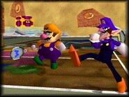 Waluigi with his doubles partner Wario in Mario Tennis