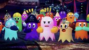 Blinky, Pinky, Clyde, and other ghosts from Pac-Man World Re-Pac's opening cutscene