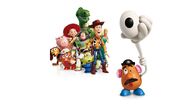 Mrs. Potato Head is on the right of the group of toys.