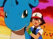 Ash, Lapras and Pikachu arrive