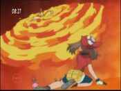 Combusken uses Fire Spin, which threatens to hurt May