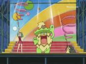 Ludicolo joins Samantha and Mawile in entertaining people