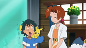 Ash is startled that his mother was invited to see her son's presentation