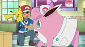 Ash helps Wigglytuff to stand up