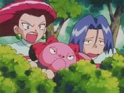 Jessie is angry as the traps were foiled by Jigglypuff