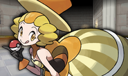 The in-game VS. Artwork of Nita as a Battle Chatelaine that appears in Pokémon X and Pokémon Y.