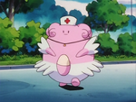 Jessie and this Chansey met at a medical school where Chansey learn to become Pokémon nurses. They both studied together at the school, but unfortunately Jessie couldn't pass because she was human, and the school was meant for Pokémon. Jessie and the Chansey part ways, but Chansey left Jessie with a broken piece of her graduation necklace. Jessie is reunited with this Chansey many years later, when she is in team rocket in the episode Ignorance is Blissey. She recognizes the broken graduation necklace, and is thrilled to find that her old friend has evolved into a Blissey, and realized her dream of being a Pokémon nurse. This Blissey tends to get a little over-excited when it comes to aiding people, usually spilling what it is carrying or something of the sort, but it's intentions are for good.