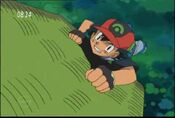 Ash climbs to the balloon to save Pikachu