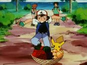 Ash and Pikachu are stopped