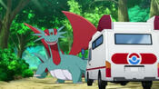 Salamence stands in front of Team Rocket