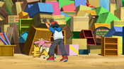 Ash, Pikachu and Deerling push the rubble