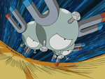 Wattson's Magneton was sent in a Gym Battle against Ash's Pikachu. However, Pikachu was overcharged with electricity and easily defeated Magneton.