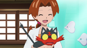 Litten is startled that Delia is stroking it