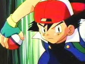 Ash with his hat backward