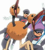 Doduo was also used after Team Rocket scammed the tournament. The Trainer's Rhydon defeated this Pokémon.