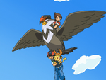 Kellyn used a Staraptor that he had captured to rescue Ash when he fell out of J's plane.