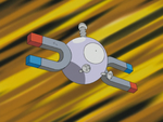 Wattson's Magnemite was sent in a Gym Battle against Ash's Pikachu. However, Pikachu was overcharged with electricity and easily defeated Magnemite.