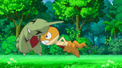 Scraggy headbutts Larvitar