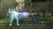 Sub-Zero (Mortal Kombat) firing off a beam of ice that freezes his enemies.