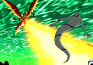 Ultimate Big Chill (Ben 10) projects heat-draining plasma beams that appear as Ice Flames.