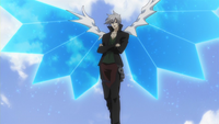 Vali Lucifer (High School DxD) using his winged Sacred Gear the Divine Dividing to fly.