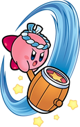 Hammer Kirby (Kirby) wielding a hammer after absorbing an enemy with the hammer weapon.