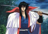 With his mastery of Hiten Mitsurugi-ryū, Hiko Seijuro XIII (Rurouni Kenshin) is the most powerful swordsman in his universe, held back only by his apathy for societal affairs.