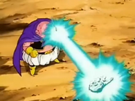 Using his Recovery Beam, Majin Buu (Dragon Ball Z) restores Babidi's severed legs and arm.