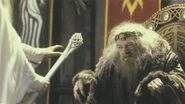 Gandalf the White (Lord of the Rings) casts the evil wizard Saruman out of King Theoden of Rohan.