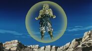 Broly (Dragon Ball Z) generating an energy shield capable of surviving in molten magma and the vacuum of space.