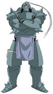 In order to save his brother from alchemical sacrifice, Edward Elric binds the soul of his brother Alphonse (Fullmetal Alchemist) onto a suit of armor.