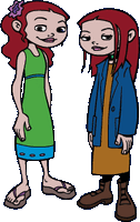 Oracle Twins (American Dragon: Jake Long) being descendants of the Oracle of Delphi can see the future with Sara can only see the negative things while Kara only sees the positive things.