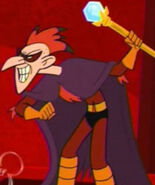 Aviarius (Kim Possible) used his Power staff to drain the members of Team Go’s of their superpowers, allowing him to use all of their powers at once, but if someone is caught in the middle of him and the victim the powers would then be transferred into the one caught in the middle.