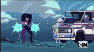 Garnet (Steven Universe) generating electricity to charge a car battery.