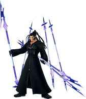 Xaldin (Kingdom Hearts) wielding his six lances skillfully, due to his power over the wind.