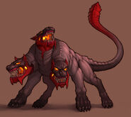 Cerberus (Greek Mythology) was a 3 headed dog that guarded the underworld.