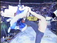 Steve Blackman attacks a prone Blue Blazer