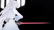 Weiss releases red Dust onto Myrtenaster's blade...