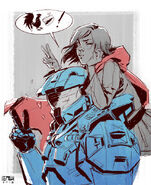 A drawing of Ruby and Caboose from Red vs Blue