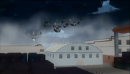 White Fang Bullhead gunships firing on ground targets.