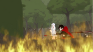 Ruby and Weiss see the start of the fire.